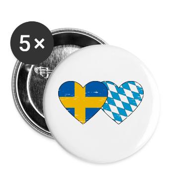 Suède Bavière Drapeau Coeur Utilisé - Lot de 5 grands badges (56 mm) - blanc - Devant