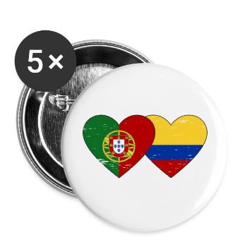 Portugal Colombie Drapeau Coeur Utilisé - Lot de 5 grands badges (56 mm) - blanc - Devant