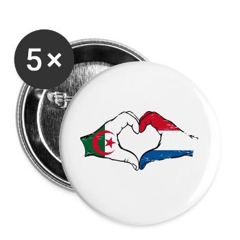 Algérie Hollande drapeau mains forme de coeur utilisé - Lot de 5 grands badges (56 mm) - blanc - Devant