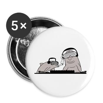 Deux Dauphins Drôles DJ Équipe Mixer Musique de Fête - Lot de 5 grands badges (56 mm) - blanc - Devant