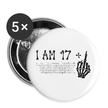 J’ai 17 ans et majeur - 18e anniversaire - Lot de 5 grands badges (56 mm) - blanc - Devant