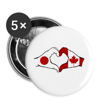 Japan Kanada Hände Herzform - Buttons groß 56 mm (5er Pack) - Weiß - Vorne