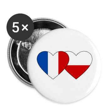 Frankreich Polen Flagge Herz - Buttons groß 56 mm (5er Pack) - Weiß - Vorne
