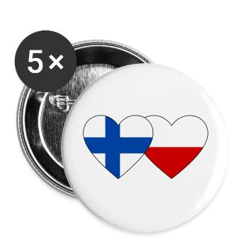 Finlande Pologne Drapeau Coeur - Lot de 5 grands badges (56 mm) - blanc - Devant