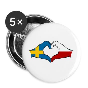 Suède Pologne Drapeau Coeur Forme - Lot de 5 grands badges (56 mm) - blanc - Devant