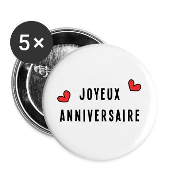 HAPPY BIRTHDAY. HAPPY BIRTHDAY. ANNIVERSARY. - Buttons large 2.2''/56 mm (5-pack) - white - Front