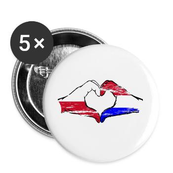 Pologne Hollande drapeau forme de coeur utilisé - Lot de 5 grands badges (56 mm) - blanc - Devant