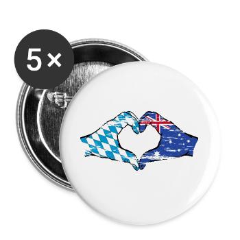 Bavière Australie Drapeau Mains Coeur Forme Utilisé - Lot de 5 grands badges (56 mm) - blanc - Devant