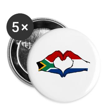 Südafrika Holland Flagge Hände Herzform - Buttons groß 56 mm (5er Pack) - Weiß - Vorne