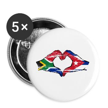Afrique du Sud Cuba Drapeau Mains Coeur Forme Utilisé - Lot de 5 grands badges (56 mm) - blanc - Devant