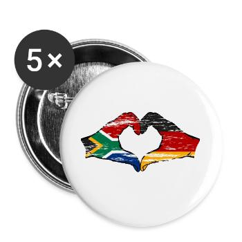 Afrique du Sud Allemagne Drapeau Mains Coeur Forme Utilisé - Lot de 5 grands badges (56 mm) - blanc - Devant
