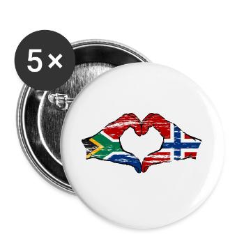 Afrique du Sud Norvège Drapeau Mains Coeur Forme Utilisé - Lot de 5 grands badges (56 mm) - blanc - Devant