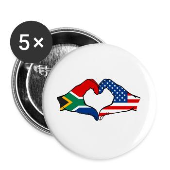 Afrique du Sud États-Unis drapeau mains forme de coeur - Lot de 5 grands badges (56 mm) - blanc - Devant