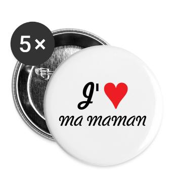 J'aime ma maman - Fête des Mères - Lot de 5 grands badges (56 mm) - blanc - Devant