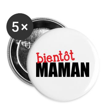 bientôt Maman ! Cadeau de grossesse - Lot de 5 grands badges (56 mm) - blanc - Devant