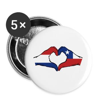 Holland Chile Flagge Hände Herzform - Buttons groß 56 mm (5er Pack) - Weiß - Vorne