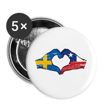 Schweden Chile Flagge Hände Herzform used - Buttons groß 56 mm (5er Pack) - Weiß - Vorne