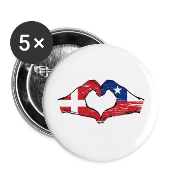 Danemark Chili Drapeau Mains Coeur Forme Utilisé - Lot de 5 grands badges (56 mm) - blanc - Devant