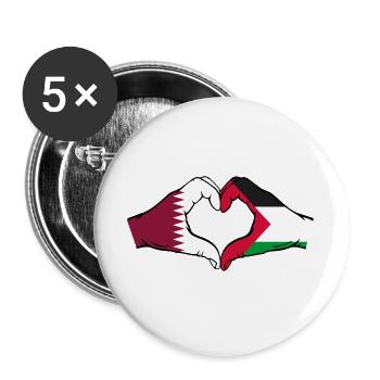 Qatar Palestine Drapeau Mains Coeur Forme - Lot de 5 grands badges (56 mm) - blanc - Devant