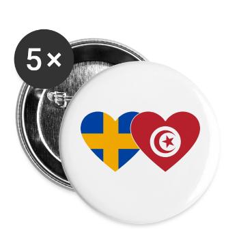 Suède Tunisie Drapeau Coeur - Lot de 5 grands badges (56 mm) - blanc - Devant