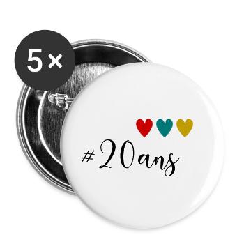 20. 20 ANS. 20e ANNIVERSAIRE. ANNIVERSAIRE 20 ANS. - Lot de 5 grands badges (56 mm) - blanc - Devant