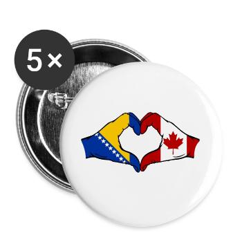 Bosnie Canada Drapeau Mains Coeur Forme - Lot de 5 grands badges (56 mm) - blanc - Devant