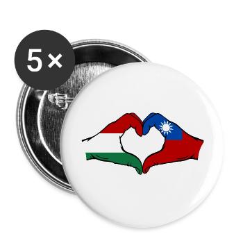 Hongrie Taiwan Drapeau Mains Coeur Forme - Lot de 5 grands badges (56 mm) - blanc - Devant