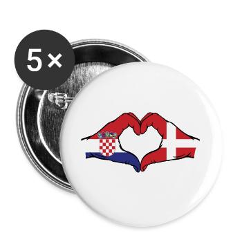 Croatie Danemark Drapeau Mains Coeur Forme - Lot de 5 grands badges (56 mm) - blanc - Devant