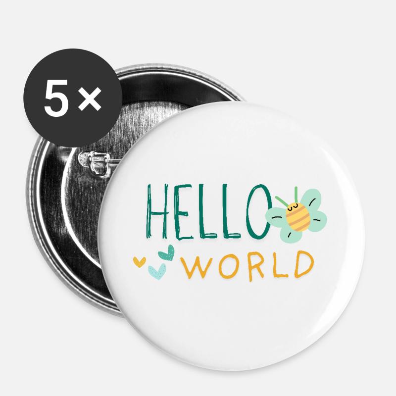 HELLO WORLD CUTE BABY WORDS - Buttons large 2.2''/56 mm (5-pack) - white