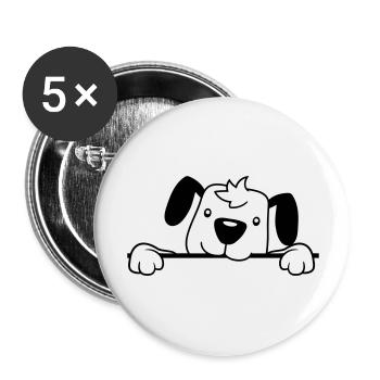 Hund Hinter Mauer Zaun Schild Guckt Glücklich Süß - Buttons groß 56 mm (5er Pack) - Weiß - Vorne