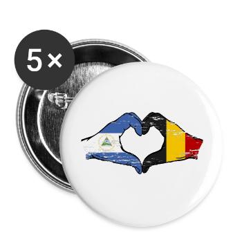Nicaragua Belgique drapeau mains forme coeur utilisé - Lot de 5 grands badges (56 mm) - blanc - Devant