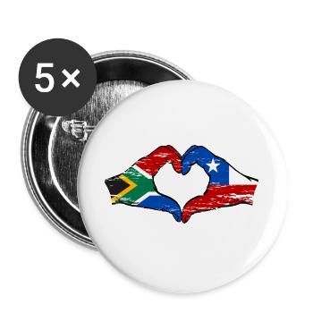 Afrique du Sud Chili drapeau mains forme de coeur utilisé - Lot de 5 grands badges (56 mm) - blanc - Devant