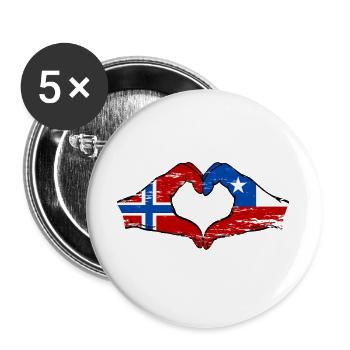 Norway Chile flag hands heart shape used - Buttons large 2.2''/56 mm (5-pack) - white - Front