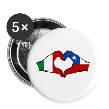 Italien Chile Flagge Hände Herzform - Buttons groß 56 mm (5er Pack) - Weiß - Vorne
