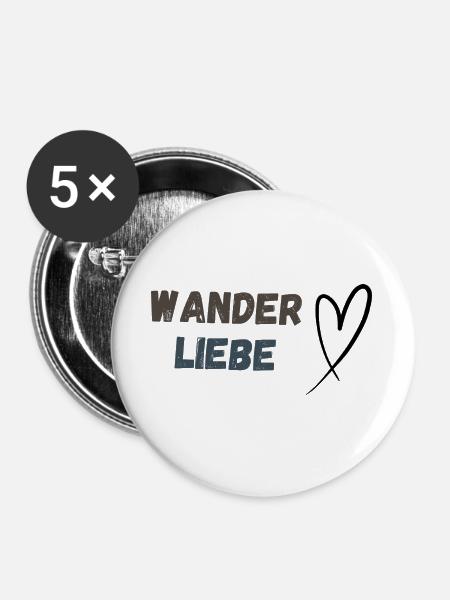 Schriftzug Wanderliebe und Herz, schlicht - Buttons groß 56 mm (5er Pack) - Weiß