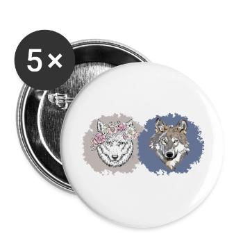 Floral and Realistic Wolves – Dual Nature Design - Buttons large 2.2''/56 mm (5-pack) - white - Front