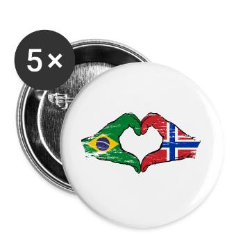 Brazil Norway Flag Hands Heart Shape Used - Buttons large 2.2''/56 mm (5-pack) - white - Front