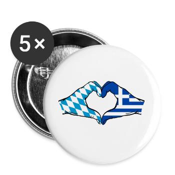 Bavaria Greece Flag Hands Heart Shape - Buttons large 2.2''/56 mm (5-pack) - white - Front