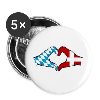 Bayern Dänemark Flagge Hände Herzform - Buttons groß 56 mm (5er Pack) - Weiß - Vorne