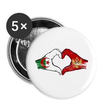 Algeria Montenegro Flag Hands Heart Shape Used - Buttons large 2.2''/56 mm (5-pack) - white - Front