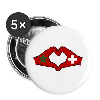 Maroc Suisse Drapeau Mains Coeur - Lot de 5 grands badges (56 mm) - blanc - Devant