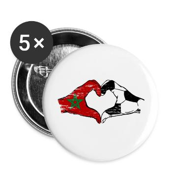 Drapeau de football du Maroc mains forme de coeur utilisé - Lot de 5 grands badges (56 mm) - blanc - Devant