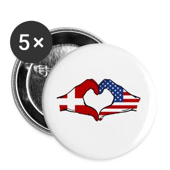 Dänemark USA Flagge Haende Herzform - Buttons groß 56 mm (5er Pack) - Weiß - Vorne