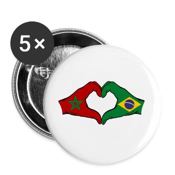 Maroc Brésil Drapeau Mains Coeur Forme - Lot de 5 grands badges (56 mm) - blanc - Devant