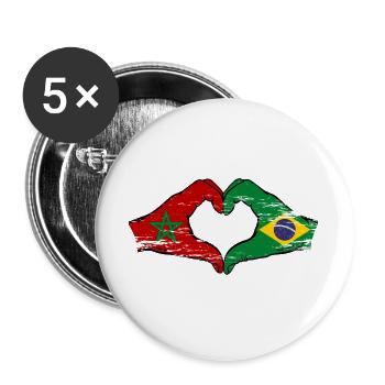 Maroc Brésil Drapeau Mains Coeur Forme Utilisé - Lot de 5 grands badges (56 mm) - blanc - Devant