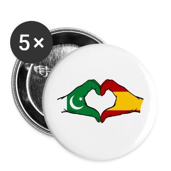 Pakistan Spanien Flagge Haende Herzform - Buttons groß 56 mm (5er Pack) - Weiß - Vorne