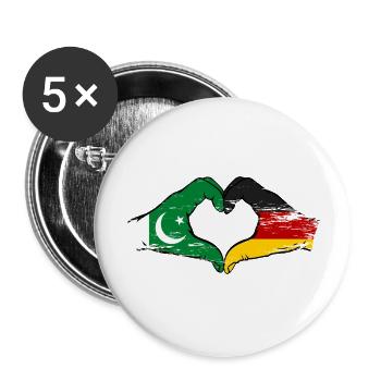 Pakistan Deutschland Flagge Haende Herz - Buttons groß 56 mm (5er Pack) - Weiß - Vorne