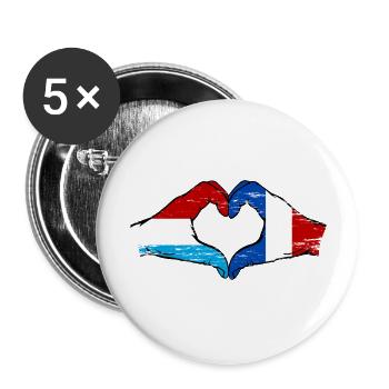 Luxemburg Frankreich Flagge Haende Herzform used - Buttons groß 56 mm (5er Pack) - Weiß - Vorne