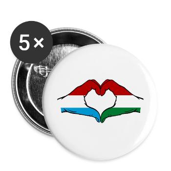 Luxembourg Hungary Flag Hands Heart Shape - Buttons large 2.2''/56 mm (5-pack) - white - Front