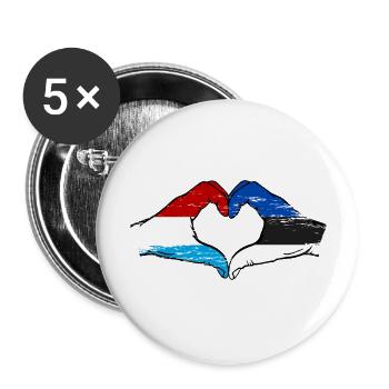 Luxemburg Estland Flagge Haende Herzform used - Buttons groß 56 mm (5er Pack) - Weiß - Vorne